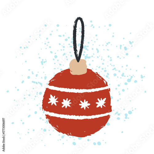Christmas tree decoration red ball. Hand drawn vector illustration isolated on a white background.