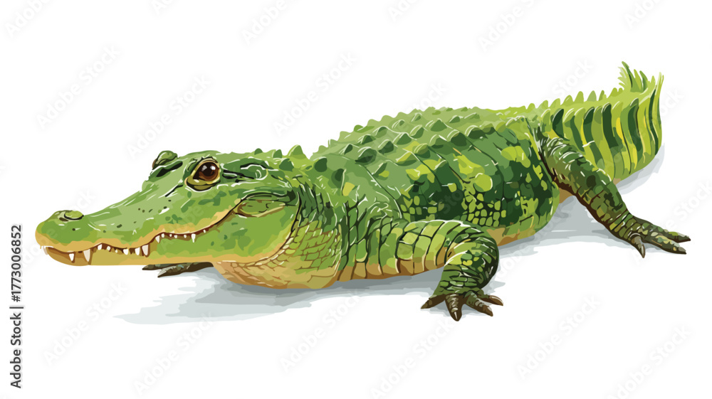 Fototapeta premium Detailed Green Crocodile Flat Vector Icon with Outline for Design Projects