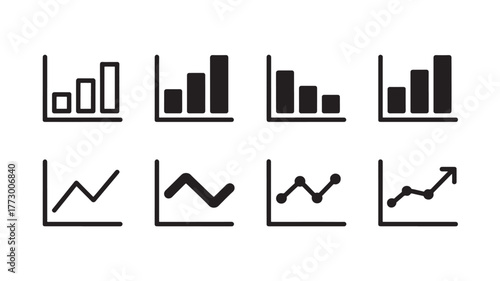 Set of minimalist chart icons simple flat vector design element for web and mobile apps isolated on white background