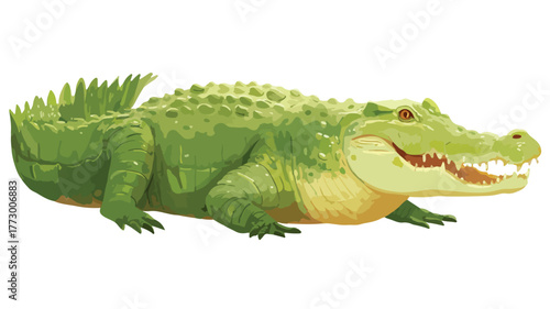 Detailed Flat Vector Icon of Green Crocodile - Professional Vector Illustration