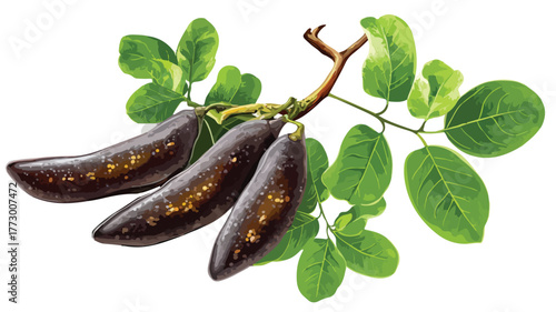 Fresh Carob Pod with Seeds Isolated on White Background - Professional Stock Photo