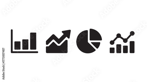 Set of minimalist business chart icons simple flat vector design elements for web and mobile apps isolated on white background