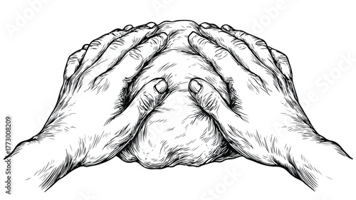 Professional Top View Vector Illustration Human Hands Kneading Dough