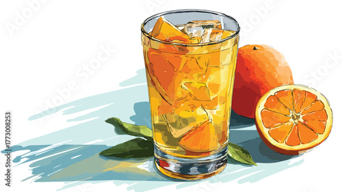 Refreshing Cocktail Drink with Fresh Orange Slice on Glass Table