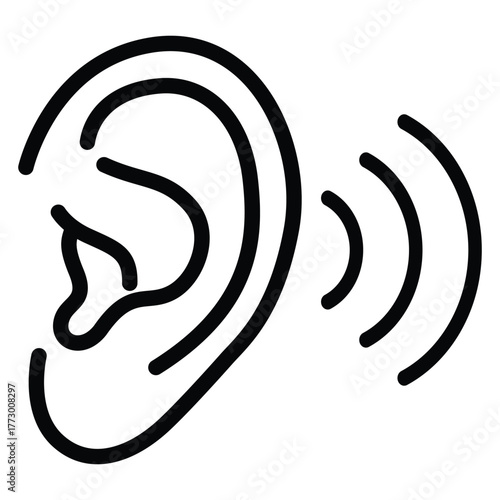 Simple Black Line Drawing of an Ear with Sound Waves graphic representation ear radiating