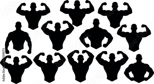Bodybuilder Silhouettes Collection for Fitness and Strength Concepts Vector Graphic