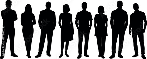 Diverse group of people silhouettes standing together unity and collaboration concept
