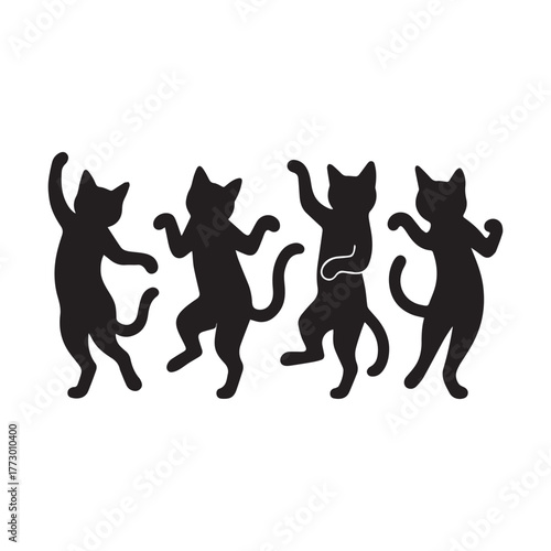 Cat dancing silhouette vector illustration on white background.