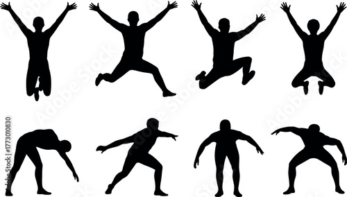 Dynamic Human Silhouettes Collection Diverse Poses Jumping Stretching Bending