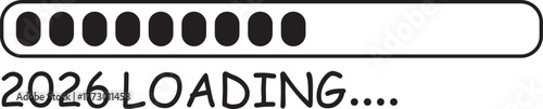 2026 loading bar doodle hand-drawn icon. loading  rocket screen displaying the year 2026. 2026 loading background vector illustration
