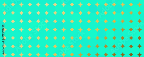 a repeating pattern of circles in varying shades of teal with diamond shapes in gold tones