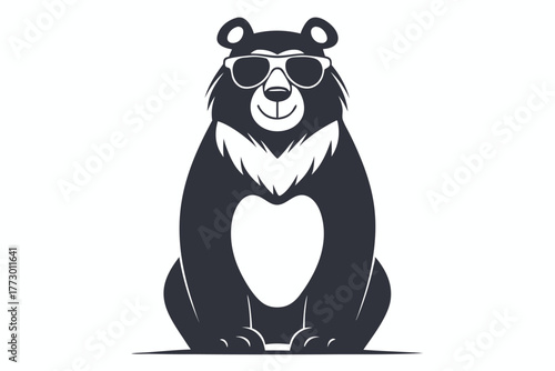 depicts a bear with sunglasses sitting in a relaxed posture