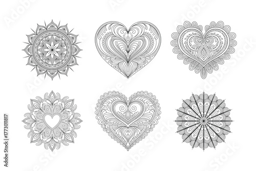 Intricate Heart Shaped Vector Illustration Ornaments Design Element Set