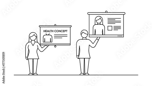 Business people presenting health concept on whiteboards