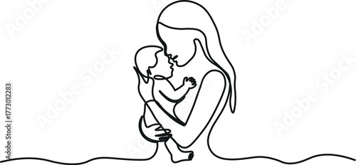 Mother Embracing Baby – Minimal Continuous One Line Art