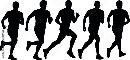 Running silhouettes against a white background depicting fitness and motion