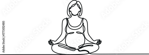 Pregnant Woman Meditating Line Art