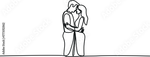 Couple Hugging and Kissing – Continuous One Line Drawing