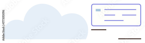 Cloud shape paired with text box suggesting information sharing, data synchronization, or cloud computing. Ideal for technology, communication, storage, innovation, connectivity, education simple