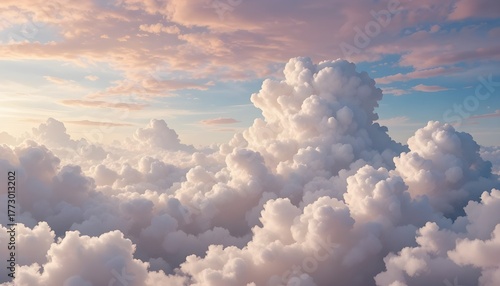 Cloudscape with dreamy cotton-like clouds
