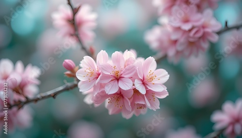 Light pink cherry blossoms with blurred bokeh
