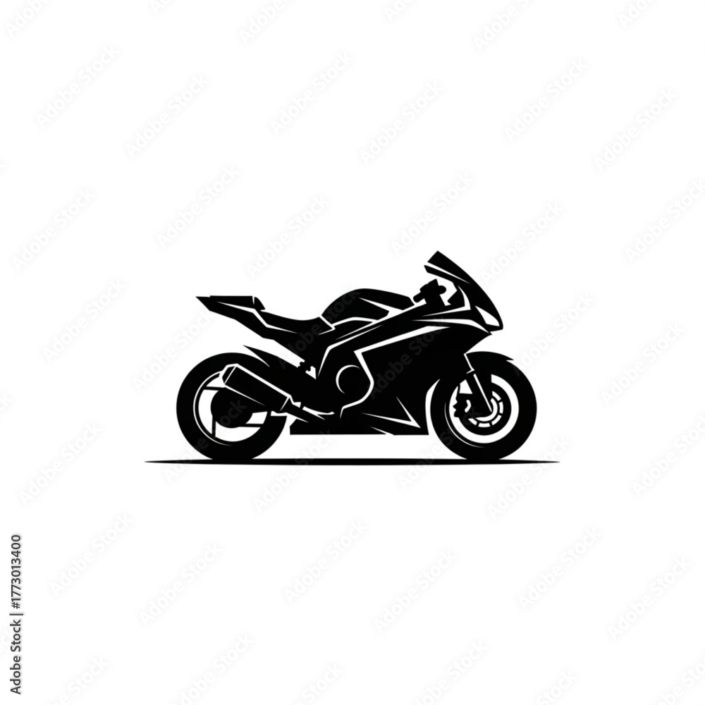 Fototapeta premium Striking black and white vector illustration of a sleek sports motorcycle, perfect for logos, graphic designs, and representing speed, freedom, and adrenaline in advertising