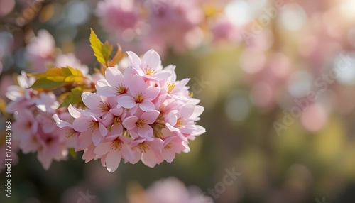 Light pink cherry blossoms with blurred bokeh

