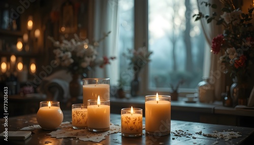 Softly glowing candles in a cozy atmosphere