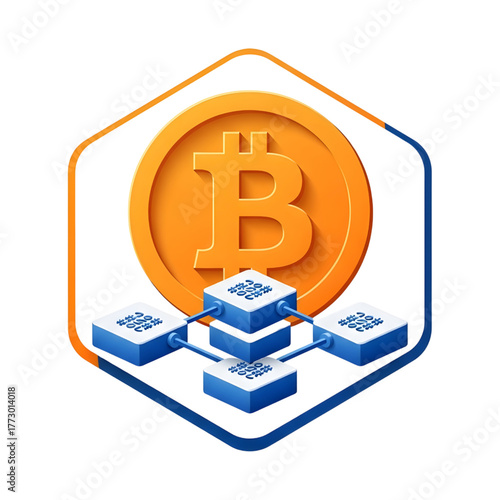 Bitcoin cryptocurrency network illustration blockchain technology concept for digital finance isolat