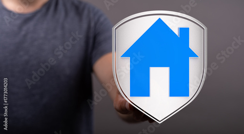 Person holding a home icon ...