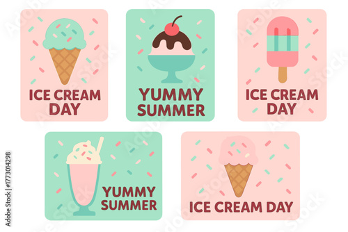 Celebrate summer with colorful ice cream designs showcasing delicious treats and fun messages