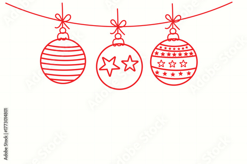 Christmas ornaments hanging on string decorative baubles festive holiday design vector