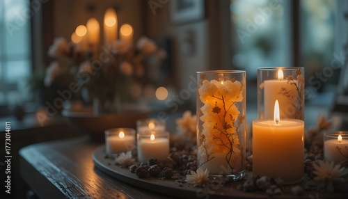 Softly glowing candles in a cozy atmosphere