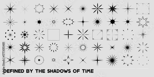 Collection of diverse starburst and sparkle graphic elements in black and white
