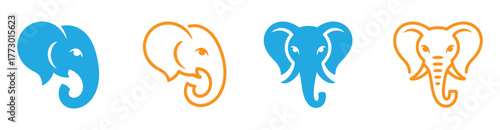Vibrant blue and orange elephant head icons offer a modern, stylized representation of these majestic animals, perfect for branding and design projects.