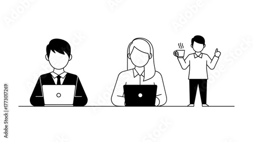 Three call center workers are working to meet the deadline