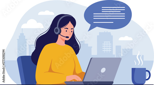 Friendly online support agent assisting customers via laptop