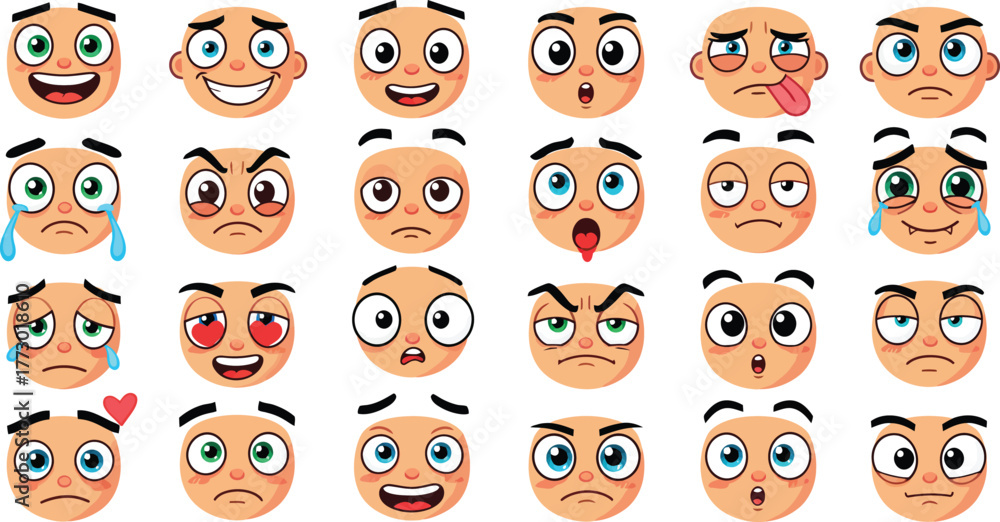 Fototapeta premium Cartoon faces displaying a wide range of human emotions