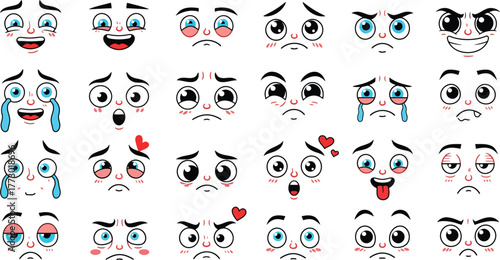 Variety of expressive cartoon faces illustrating different emotions
