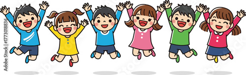 Diverse Group of Happy Children Joyfully Jumping Together