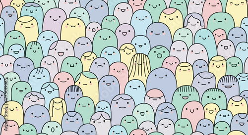 Playful cartoon crowd pattern a diverse and joyful community