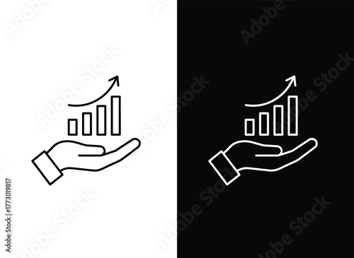 Hand Holding Growing Bar Chart Icon for Business Growth Success