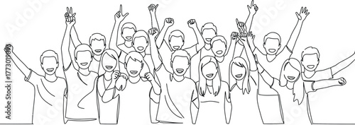 United diverse group cheering triumphantly in a joyful celebration