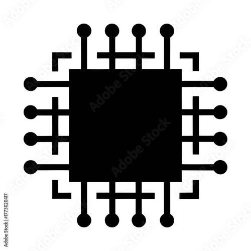 Black and white cpu processor icon vector illustration for technology and computer science design needs