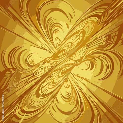 Gold abstract design with dynamic lines and swirls. Visually striking abstract background image for creative projects.