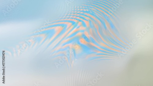 Soft analog VHS signal with dreamy pastel distortion waves in blue and peach tones. Abstract glitch background ideal for creative video overlays