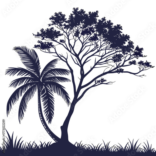 coconut tree silhouette with white background