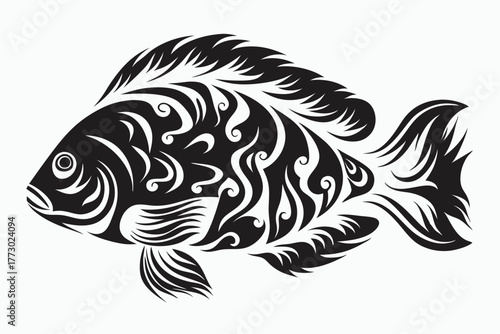 Wallpaper Mural Intricate tribal style fish illustration showcases bold swirls and curves Torontodigital.ca