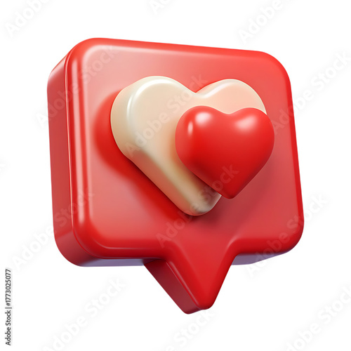 3d red heart icon in a speech bubble, isolated on transparent background