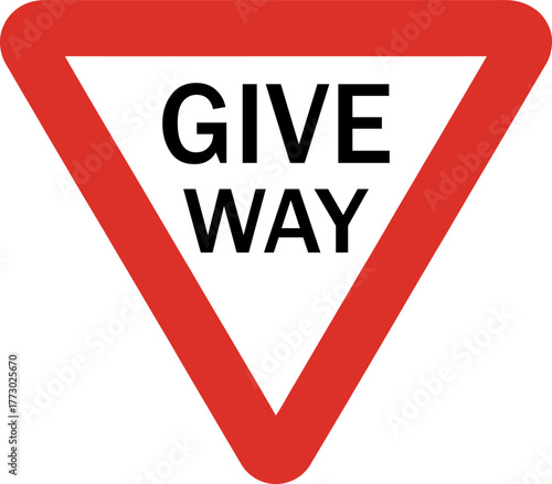 Red and White Triangular "Give Way" Traffic Sign